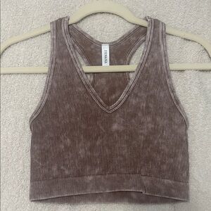 Zara Taupe Ribbed Women's Crop Top